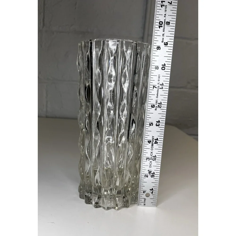 Vintage‎ Fidenza Vetraria Italy Glass Vase MCM Wavy Pressed Scallop 9